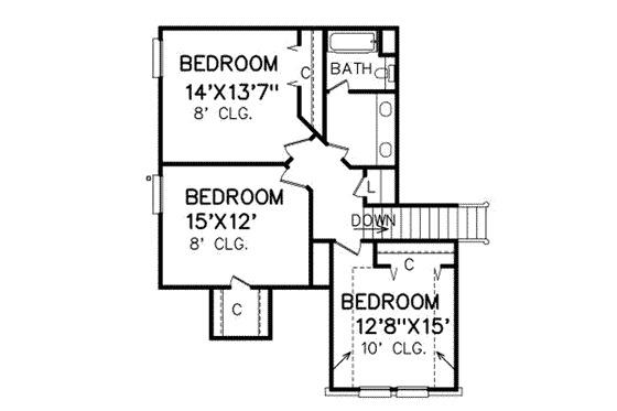 Floor Plan - Upper Floor for Traditional House Plan #65-273 - 4 bed, 2.5 bath