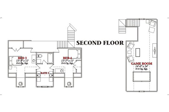 Floor Plan - Upper Floor for Country House Plan #63-208 - 4 bed, 3 bath