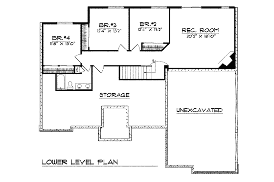 Floor Plan - Lower Floor for Traditional House Plan #70-279 - 4 bed, 2.5 bath