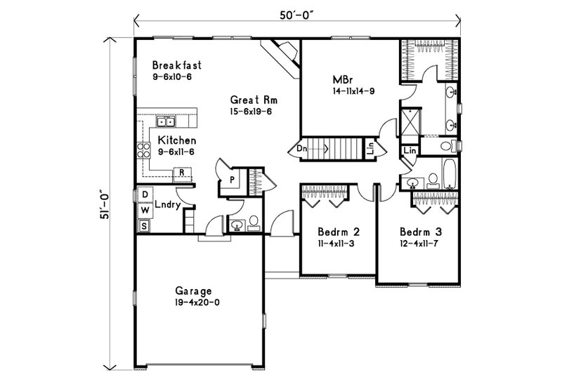 Dream House Plan - Floor Plan - Main Floor for Ranch House Plan #22-580 - 3 bed, 2.5 bath