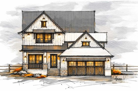 Exterior - Front Elevation 4 for Farmhouse House Plan #1101-59 - 3 bed, 2.5 bath