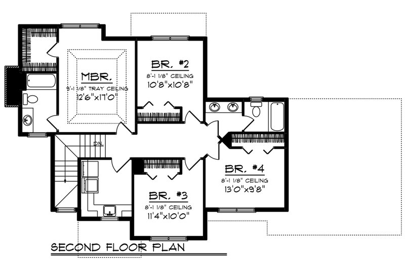 Architectural House Design - Floor Plan - Upper Floor for Craftsman House Plan #70-1272 - 4 bed, 2.5 bath