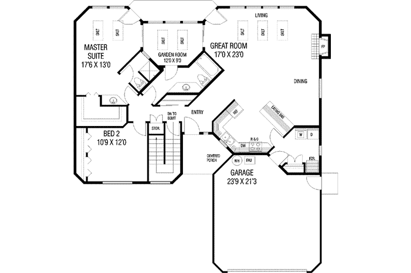 Home Plan - Floor Plan - Main Floor for Ranch House Plan #60-512 - 2 bed, 2 bath