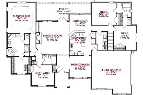 Floor Plan - Main Floor for European House Plan #63-302 - 4 bed, 3.5 bath