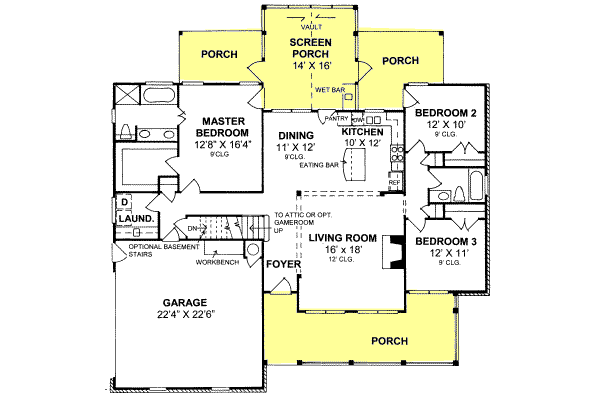 House Design - Country Floor Plan - Main Floor Plan #20-180