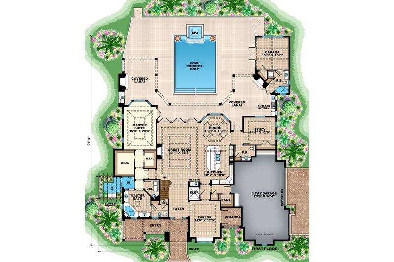 House Blueprint - Floor Plan - Main Floor for Country House Plan #27-547 - 5 bed, 5.5 bath