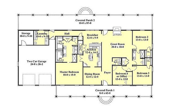 Floor Plan - Main Floor for Southern House Plan #44-173 - 4 bed, 2.5 bath
