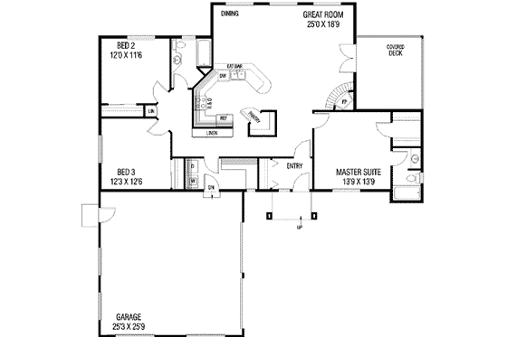 Floor Plan - Main Floor for Traditional House Plan #60-520 - 3 bed, 2 bath
