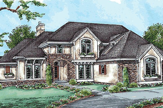 Exterior - Front Elevation 3 for European House Plan #20-1816 - 4 bed, 4 bath