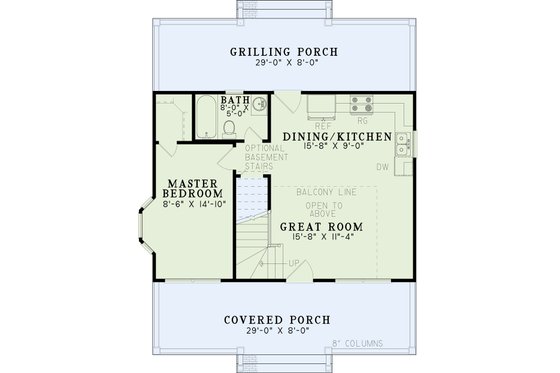 Floor Plan - Main Floor for Cottage House Plan #17-2139 - 2 bed, 1 bath