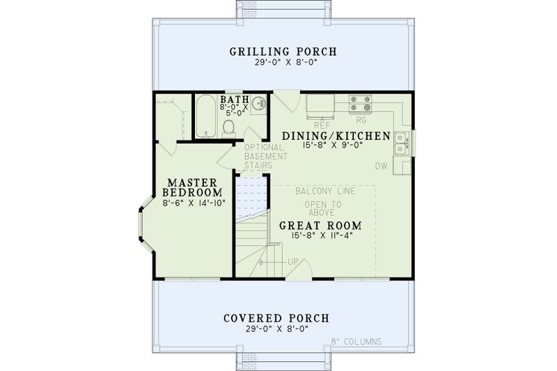 Architectural House Design - Floor Plan - Main Floor for Cottage House Plan #17-2139 - 2 bed, 1 bath