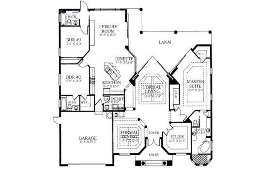 Floor Plan - Main Floor for Mediterranean House Plan #115-102 - 3 bed, 3 bath