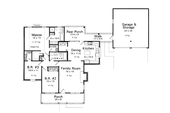 Floor Plan - Main Floor for Traditional House Plan #41-110 - 3 bed, 2 bath