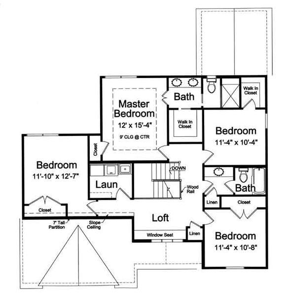 House Blueprint - Traditional Floor Plan - Upper Floor Plan #46-492