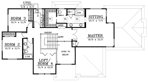 Traditional Floor Plan - Upper Floor Plan #100-411