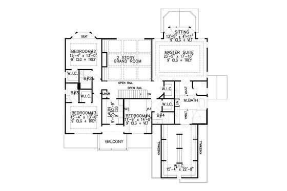 Floor Plan - Upper Floor for Craftsman House Plan #54-433 - 4 bed, 5 bath