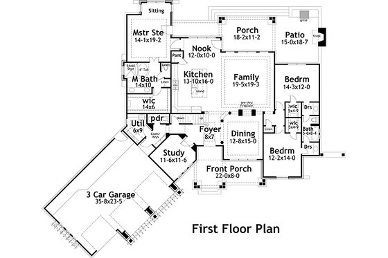 Floor Plan - Main Floor for Craftsman House Plan #120-191 - 3 bed, 2.5 bath