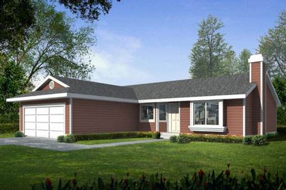 Exterior - Front Elevation for Ranch House Plan #100-467 - 3 bed, 2 bath