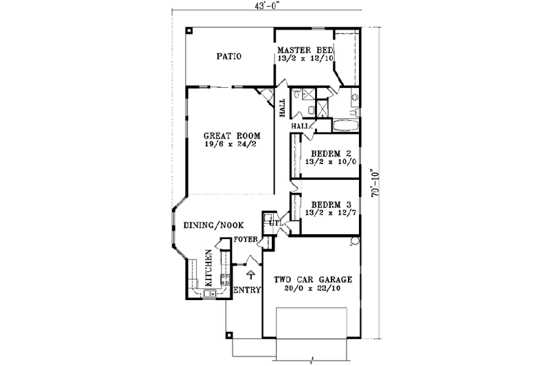 Dream House Plan - Floor Plan - Main Floor for Mediterranean House Plan #1-1367 - 3 bed, 2 bath