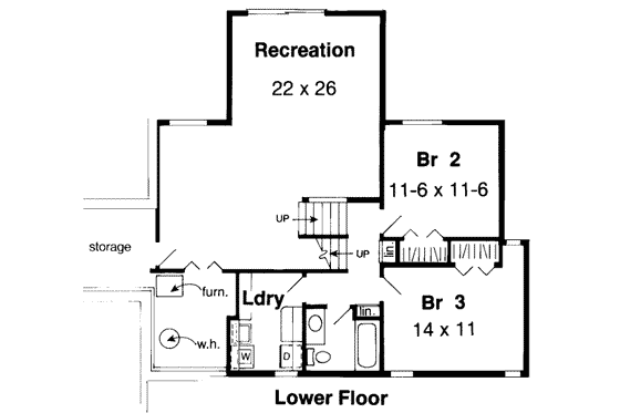 Floor Plan - Lower Floor House Plan #312-445 - 4 bed, 2 bath