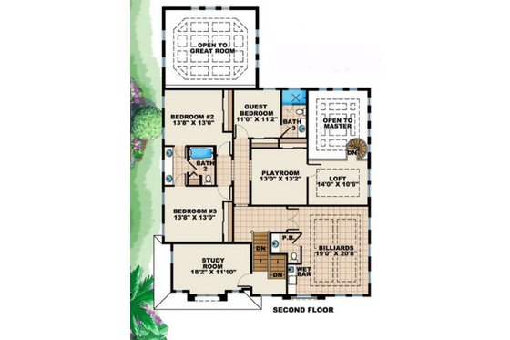 Floor Plan - Upper Floor for Mediterranean House Plan #27-383 - 7 bed, 4 bath