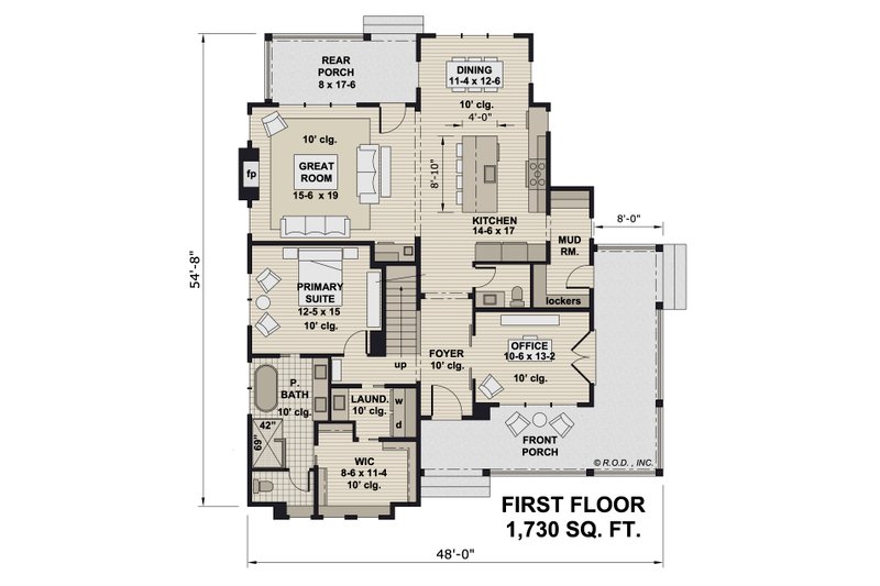 Architectural House Design - Floor Plan - Main Floor for Farmhouse House Plan #51-1270 - 4 bed, 3.5 bath