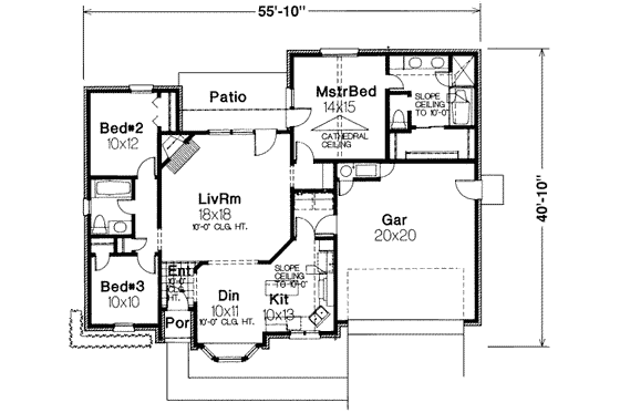 Floor Plan - Main Floor for Traditional House Plan #310-122 - 3 bed, 2 bath