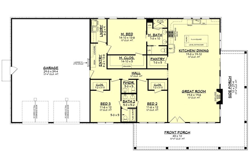 House Design - Floor Plan - Main Floor for Barndominium House Plan #430-416 - 3 bed, 2.5 bath