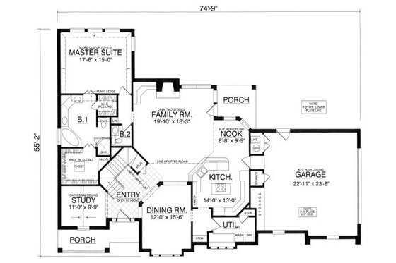 Floor Plan - Main Floor for European House Plan #40-395 - 3 bed, 2.5 bath