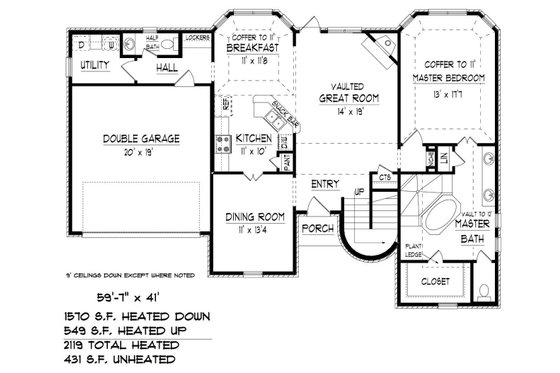 Floor Plan - Main Floor for Traditional House Plan #424-414 - 3 bed, 2.5 bath