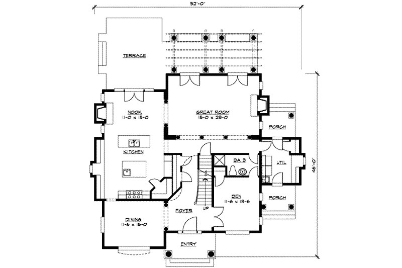 Home Plan - Floor Plan - Main Floor for Craftsman House Plan #132-150 - 4 bed, 3 bath