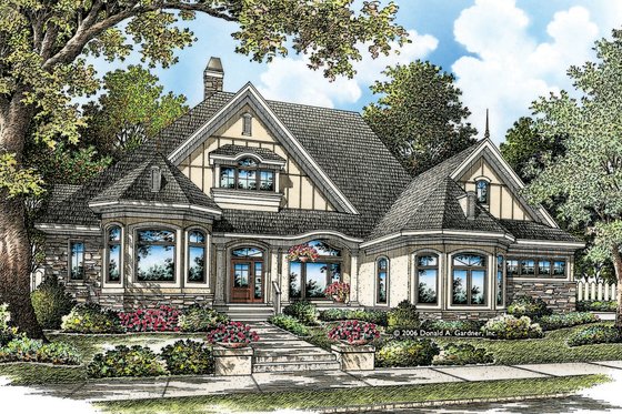 Exterior - Front Elevation 4 for European House Plan #929-21 - 4 bed, 3.5 bath