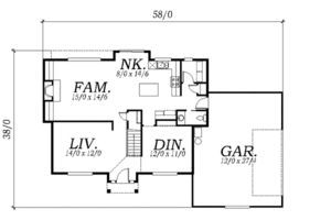 Floor Plan - Main Floor for Colonial House Plan #130-126 - 3 bed, 2.5 bath