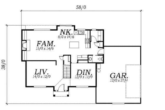 Floor Plan - Main Floor for Colonial House Plan #130-126 - 3 bed, 2.5 bath