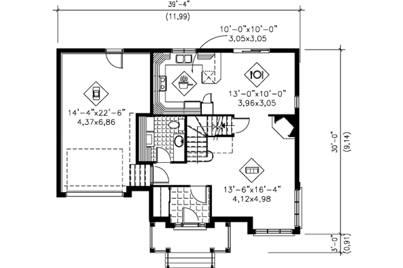 Architectural House Design - Floor Plan - Main Floor for European House Plan #25-4182 - 2 bed, 1.5 bath
