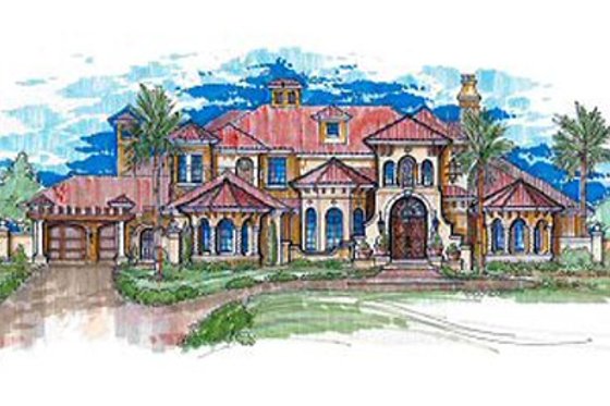 Exterior - Front Elevation for European House Plan #135-140 - 5 bed, 5.5 bath