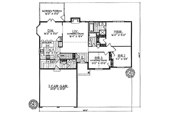 Floor Plan - Main Floor for Traditional House Plan #70-193 - 3 bed, 2 bath