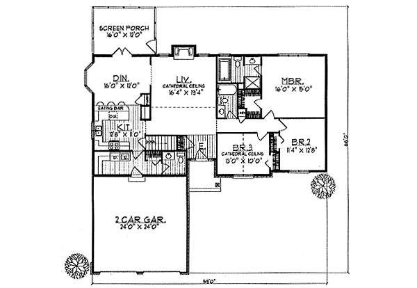 Floor Plan - Main Floor for Traditional House Plan #70-193 - 3 bed, 2 bath