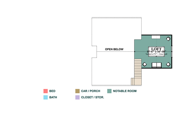 Floor Plan - Upper Floor for Cottage House Plan #63-399 - 3 bed, 2 bath