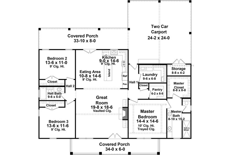 House Blueprint - Floor Plan - Main Floor for Farmhouse House Plan #21-455 - 3 bed, 2 bath