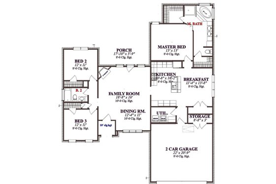 Floor Plan - Main Floor for Traditional House Plan #63-318 - 3 bed, 2 bath