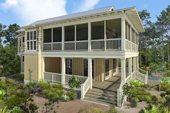 Exterior - Front Elevation for Beach House Plan #443-16 - 4 bed, 4.5 bath