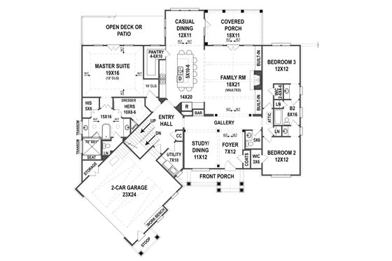 Floor Plan - Main Floor for European House Plan #119-428 - 3 bed, 2.5 bath