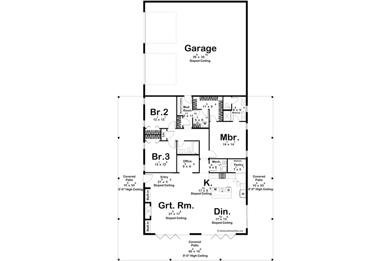House Blueprint - Floor Plan - Main Floor for Modern House Plan #455-495 - 3 bed, 2 bath