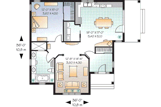Floor Plan - Main Floor for Cottage House Plan #23-617 - 1 bed, 1 bath