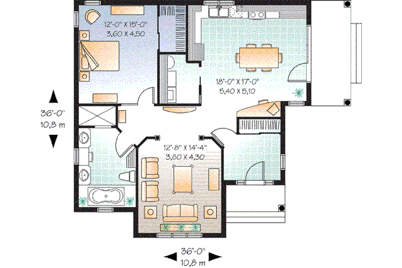 House Plan Design - Floor Plan - Main Floor for Cottage House Plan #23-617 - 1 bed, 1 bath