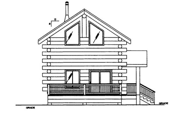 Exterior - Rear Elevation for Log House Plan #117-587, 1 bath