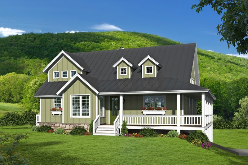 House Blueprint - Farmhouse Exterior - Front Elevation Plan #932-34