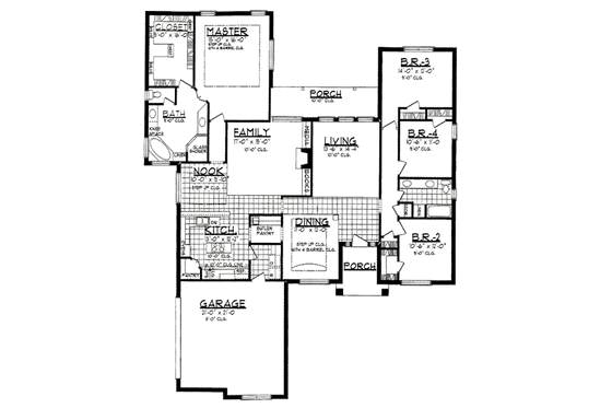 Floor Plan - Main Floor for Traditional House Plan #62-131 - 4 bed, 2 bath