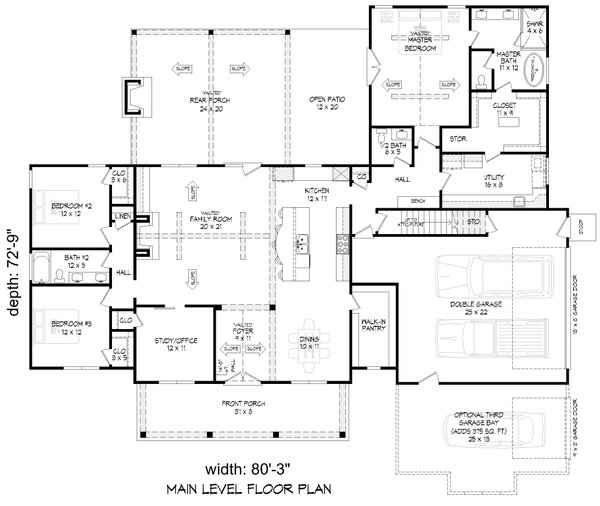 House Blueprint - Farmhouse Floor Plan - Main Floor Plan #932-1317